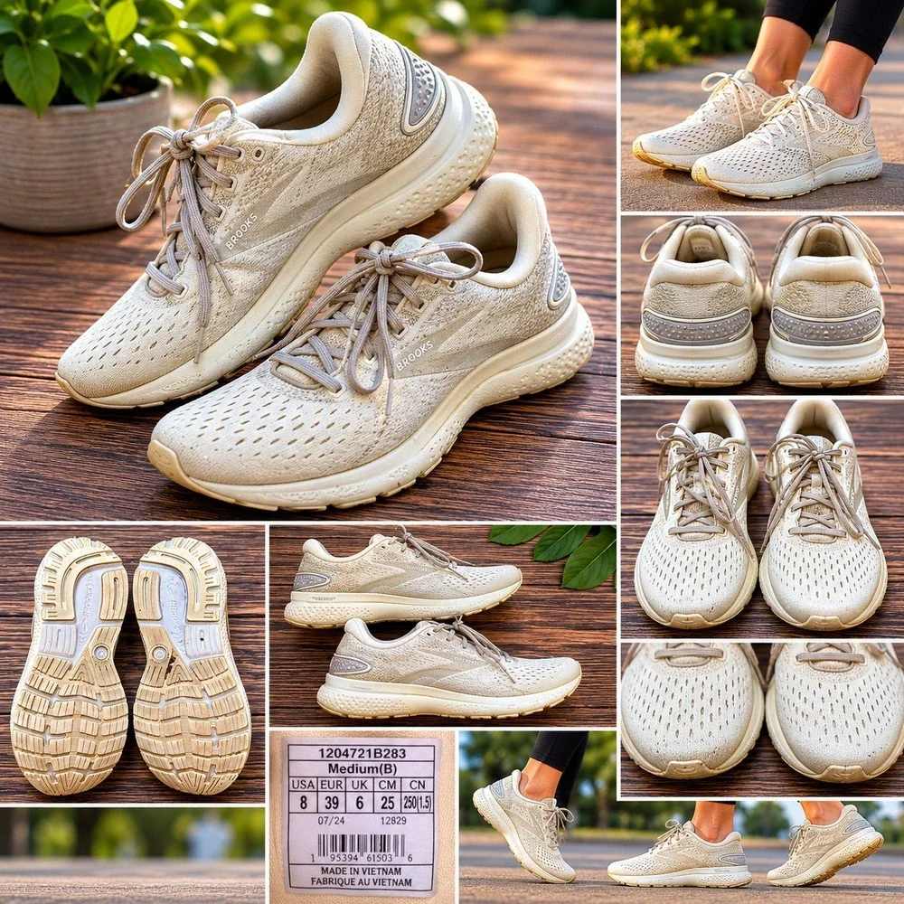 Brooks Ghost 14 NYC Running Shoes Womens 8 Cream Oyster Walking Comfort